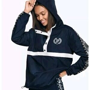 Victorias Secret funnel neck Silver bling sport Jacket Sz M/L Navy Y2K Sparkly